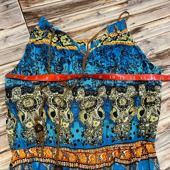 NEW Raga Floral Boho Printed Braided Tie Maxi Length Dress Multicolor Blue Sz S - Picture 6 of 6